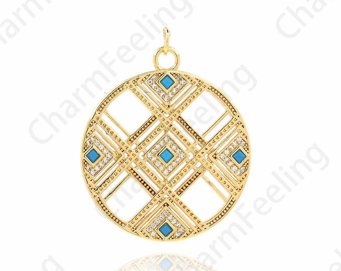 Alchemy Coin Pendant Micropavé CZ Round Animal Pendant,18K Gold Filled Round Necklace,Round Elephant Pendant,37x29.5x2mm