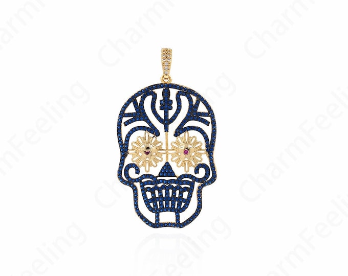 Micropavé CZ Horror Charm, Skull Jewelry, Skull Pendant, 18K Gold Filled Mystery Pendant, DIY Jewelry Supplies, 54x30x3.5mm