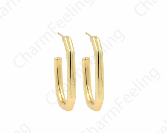 18K Gold Filled Earrings, Square Earrings, 18K Gold Filled Eectangular Earrings,Earring Charm, Suitable For Anniversary Gifts 30x22.5x3.2mm