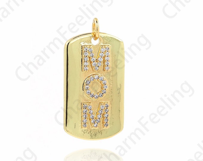 Letter Pendant, 18K Gold Filled Long Necklace, Mama Long Pendant,MOM Necklace, Micropavé CZ MOM Pendant, Gift For Mother 28x14x2mm