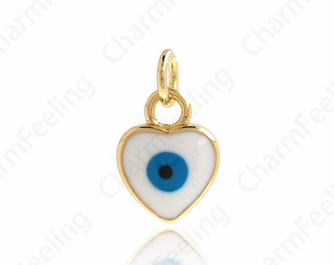Micropavé CZ Heart-Shaped Eye Necklace,Enamel Charm,18K Gold Filled Eye Necklace,Eye Charm,DIY Jewelry Accessories,14.8x9x2.8mm