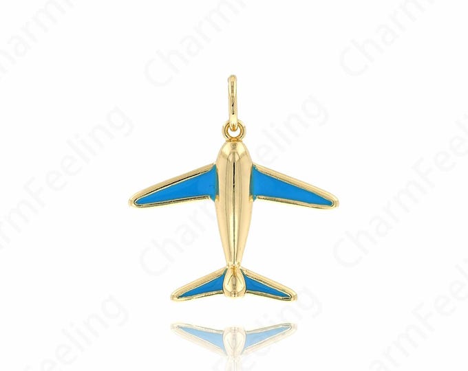 Airplane Pendant,Enamel Flying Charm,Fighter Charm,Travel Pendant,18K Gold Filled Airplane Charm,DIY Jewelry Accessories,20x18.5x3mm
