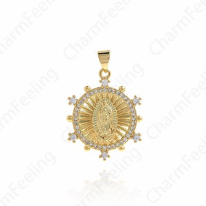 Round Virgin Mary Medal Necklace,Micropavé CZ Virgin Mary Charm,18K Gold Filled Virgin Mary Charm DIY Jewelry Supplies,31x21.5x2.5mm