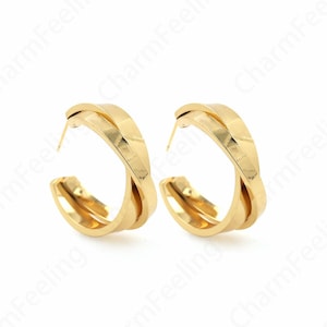 18K Gold Filled Round Twist Earrings, Gold Earrings, Earring Charm,Twist Earrings, Hollow Earrings, Gift for Her,25.4x26.8x9mm