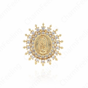 Exquisite Virgin Mary Pendant, Micro-Pave Saint Guadalupe Medal, Virgin Mary Necklace, Religious Jewelry 23.5x25.5x3mm