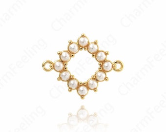 Rectangular Charm, Square Connector, Pearl Connector, 18K Gold Filled Pearl Jewelry,DIY Jewelry Supplies, 34x19x4mm
