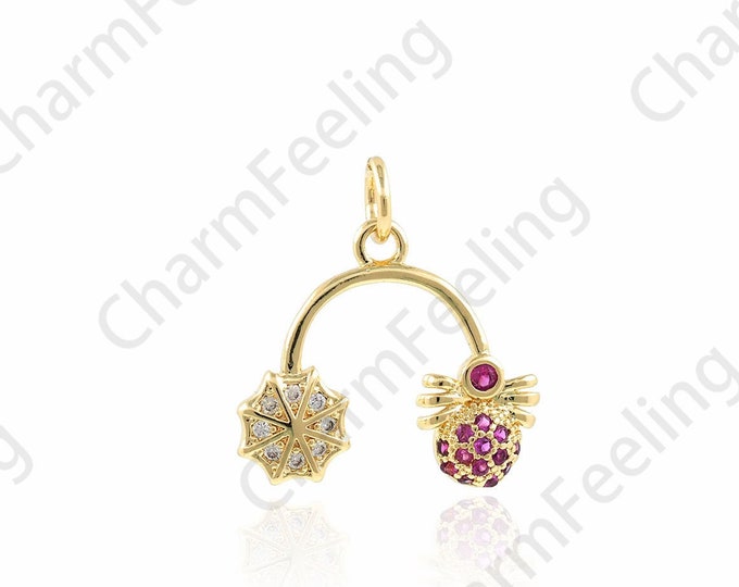 Micropavé CZ Rainbow Charm, Rainbow Pendant, 18K Gold Filled Colorful Necklace,Suitable for DIY Jewelry Making Accessories,18.5x17.5x2.5mm
