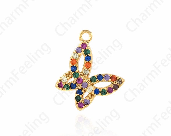Animal Charm, 18K Filled Gold Butterfly Pendant, Micro-Pave Butterfly, Butterfly Charm, Necklace Earring Component Supplies 12x11x2mm