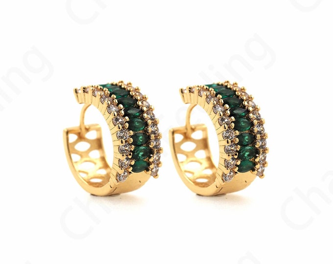Micropave CZ Gold Earrings,18K Gold Filled Round Earrings,Zircon Earrings,Hollow Earrings,Earring Charm,DIY Jewelry Accessories,17x18x8mm