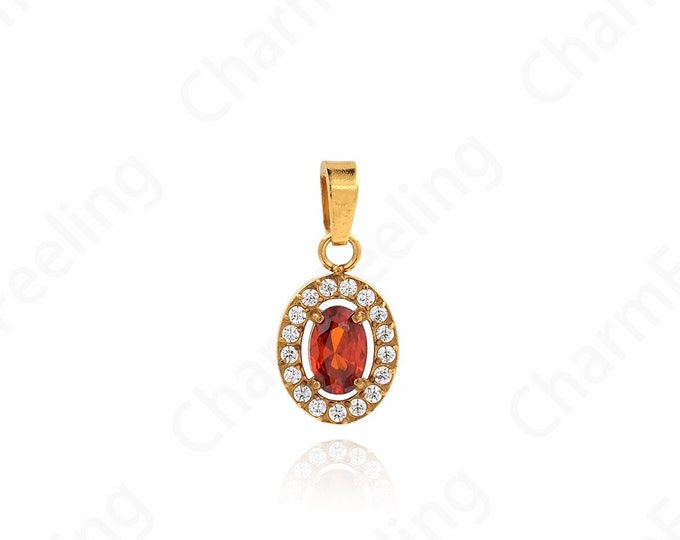 Oval Crystal Pendant, 18K Gold Filled Crystal Necklace, Micropavé CZ Oval Pendant, Crystal Charm, DIY Jewelry Accessories,18x8.5x3mm