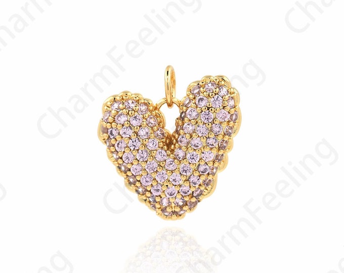 Crystal Charm, Micropavé CZ Love Necklace, 18K Gold Filled Crystal Heart Pendant, Love Charm, DIY Jewelry Accessories,19x17x4mm