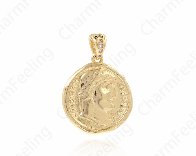 Round Coin Necklace,Faceted Character Pendant,18K Gold Filled Character Pendant,Coin Charm,Round Charm,DIY Jewelry Accessories,25x17.5x1.7mm