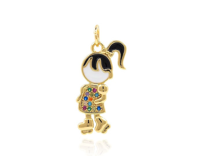 Girl Charm, Girl Pendant, Micropavé CZ Kids Charm, 18K Gold Filled Girl Necklace, DIY Jewelry Supplies,24x10x2.3mm