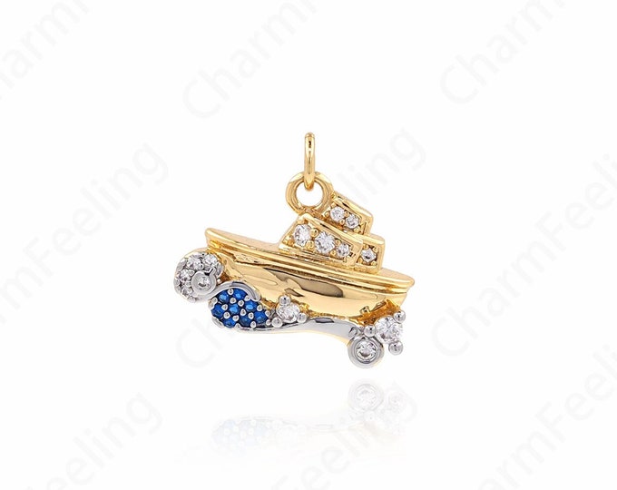 Nautical Charm,Boat Pendant,18K Gold Filled Sailboat Necklace, Travel Charm, Nautical Pendant, DIY Jewelry Supplies, 14.5x16.5x3mm