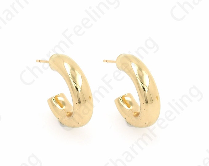 18K Gold Filled Thick Earrings,MicroPave CZ Dainty Earrings,Round Earring Accessories,Hop Hoop Earrings, DIY Jewelry Supplies, 20x23x5.5mm