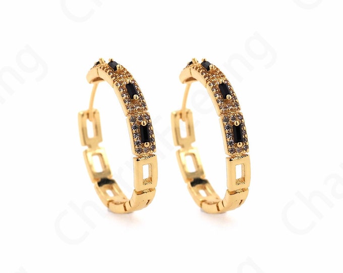Micropave CZ Gold Earrings,18K Gold Filled Round Earrings,Zircon Earrings,Hollow Earrings,Earring Charm,DIY Jewelry Accessories,26x26.5x4mm