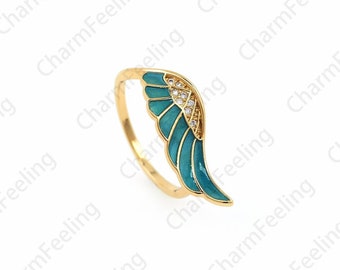 18K Gold Filled Enamel Ring, Exquisite Gold Ring, Micropavé CZ Enamel Round Ring, Ring Pendant, Adjustable Ring, Golden Open Ring
