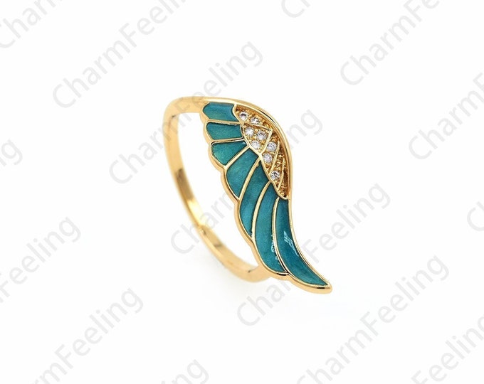 18K Gold Filled Enamel Ring, Exquisite Gold Ring, Micropavé CZ Enamel Round Ring, Ring Pendant, Adjustable Ring, Golden Open Ring