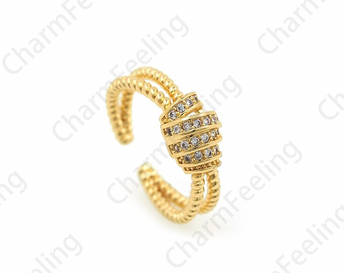 Knotted Rings, Line Rings, Micropavé CZ Fashion Rings, 18K Gold Filled Adjustable Rings, Gold Split Rings, Gift for Her