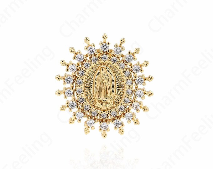 Exquisite Virgin Mary Pendant, Micro-Pave Saint Guadalupe Medal, Virgin Mary Necklace, Religious Jewelry 23.5x25.5x3mm
