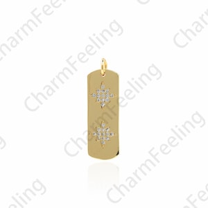 Colgante Polaris de barra llena de oro de 18 quilates, collar rectangular Micropavé CZ, amuleto Polaris, colgante estrella, accesorios de joyería de bricolaje, 28x9x1.5mm