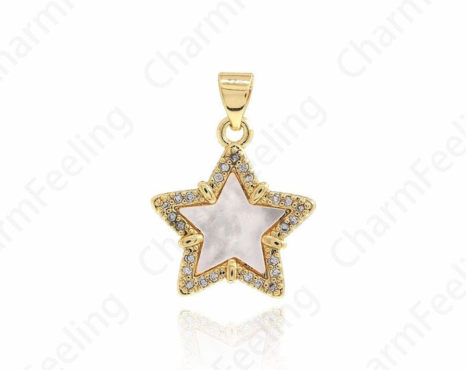Pentagram Charm, Star Pendant, MicroPave CZ Star Pendant, Polaris Necklace, Star Charm, DIY Jewelry Making Accessories 23.8x17.2x2.5mm