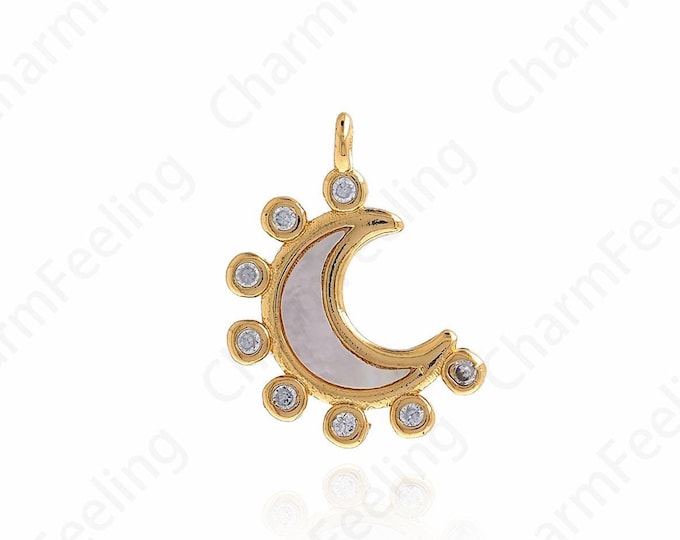 Gold Crescent Pendant, Moon Charm, CZ Micropavé Moon Pendant, DIY Jewelry Making Accessories 18x13.5x3.2mm
