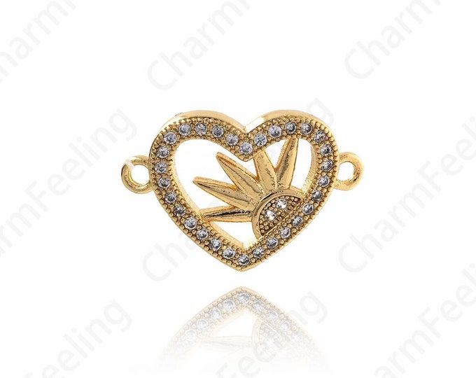 Heart-Shaped Connector,Sun Charm,Micropaved CZ Sun Connector, 18K Gold Filling Oblique Heart Charm,DIY Jewelry Accessories,19.5x13.2x2.6mm
