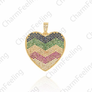 18K Złoty Wypełniony Sercem Charm, Naszyjnik Miłosny z Mikropavé CZ, Zawieszka Miłosna, Wisiorek w Sercu, Akcesoria do Biżuterii DIY, 30x36,5 x 3 mm