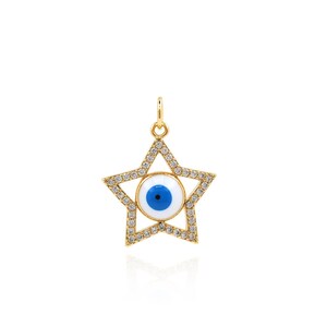 Micropavé CZ Star Pendant, Enamel Charm, 18K Gold Filled Star Charm, Eye Charm, Eye Pendant, DIY Jewelry Supplies, 23x11.5x4mm