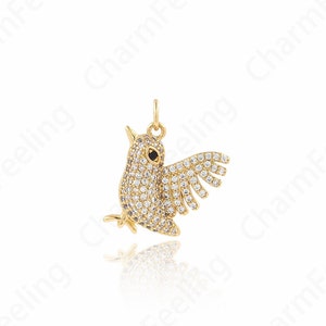 Animal Charm,Bird Charm,18K Gold Filled Bird Pendant, Hummingbird Necklace,Animal Pendant, Micropavé Cubic Zirconia Jewelry 21x18x4mm