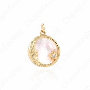 Crescent Charm, Shell Pendant, Moon Necklace, 18K Gold Filled Round Pendant, Round Charm,Fashion Pendant,DIY Jewelry Supplies, 17x22x3.5mm