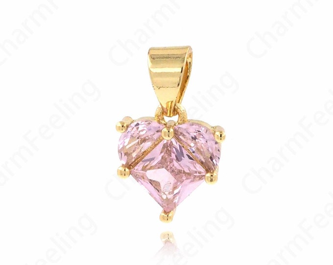 18K Gold Filled Heart Pendant Micropavé CZ Textured Heart Metallic Heart Gold Heart Bracelet Necklace DIY Jewelry 14.5x9x3.5mm