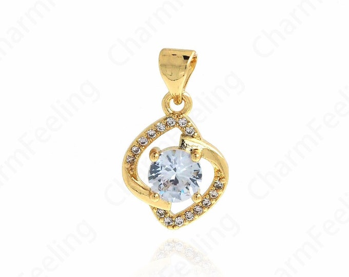 Single Stone Cubic Zirconia Pendant,MicroPave CZ Round Pendant,18K Gold Filled Flower Necklace,20.5x12x4.5mm