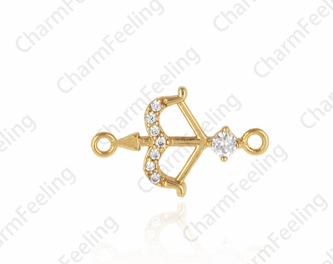 Arrow cz tiny charm, Gold Little Dangle，gold arrow charm pendant，bracelet micro pave connector 18.5×9.8×1.9mm 1pcs