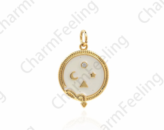 Micro Pavé CZ Snake Pendant,18K Gold Filled Good Luck Pendant,Good Luck Enamel Charm,Round Snake Charm,DIY Jewelry Accessories,24x16x1.5mm