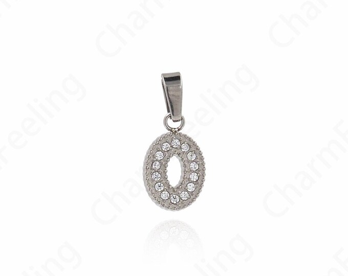 Hollow Charm, Oval Crystal Pendant, Micropavé CZ Oval Pendant,  Silver Filled Crystal Necklace,DIY Jewelry Accessories,16x17x1.7mm