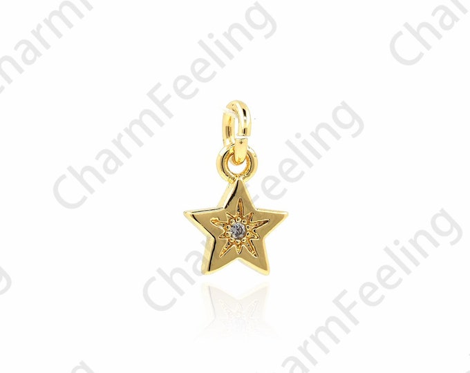 18K Gold Filled Five-Pointed Star Pendant,Micropavé CZ Star Charm,Five Star Necklace,Polaris Charm,DIY Jewelry Accessories,12x7.5x1.7mm