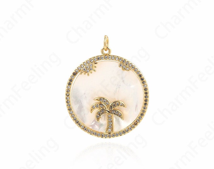 Round Palm Tree Charm,18K Gold Filled Tree Of Life Pendant,Micropavé CZ Plant Necklace,Tree Pendant,DIY Jewelry Making,31x26.5x3.5mm
