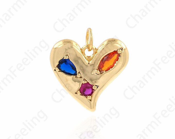 Oblique Heart Charm,18K Gold Filled Heart Pendant, Love Charm, Micropavé CZ Love Necklace, DIY Jewelry Accessories,17x17.4x2.2mm
