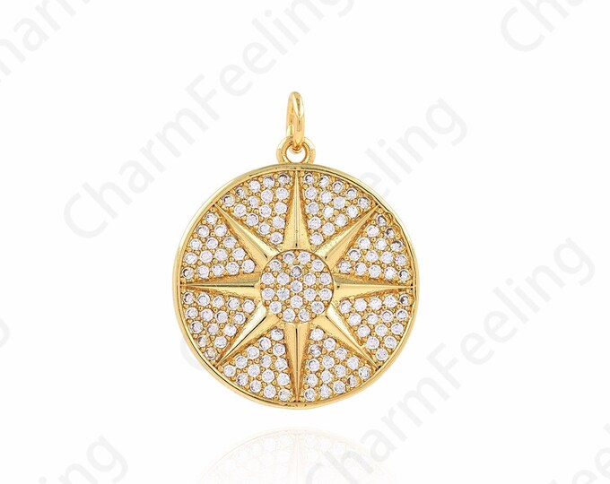 Astral Charm, 18K Gold Filled Disc Gold Coin Pendant, Polaris Charm, Star Necklace, DIY Jewelry Bracelet Making Accessories 20x26x2mm
