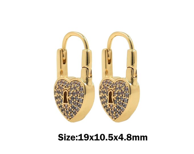Micropave CZ Gold Earrings, 18K Gold Filling Lock Earrings, Geometric Earrings, Earring Jewelry, DIY Earring Accessories 19x10.5x4.8mm