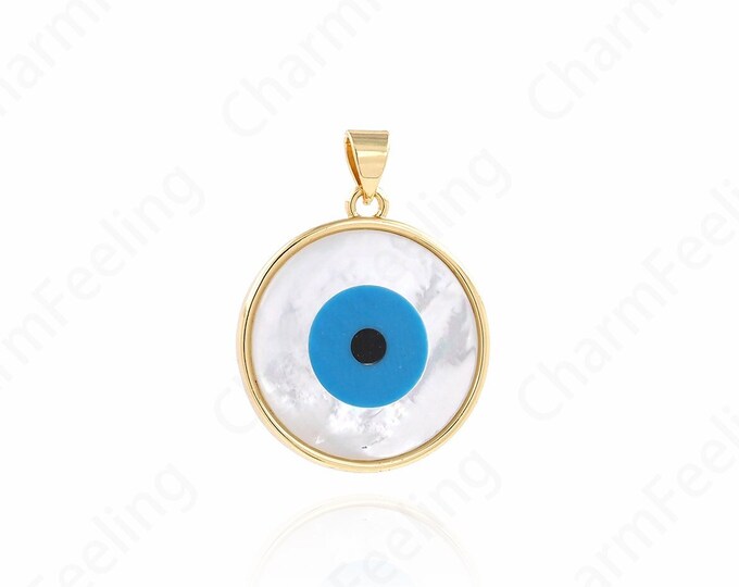 18K Gold Filled Round Eye Pendant, Round Shell Eye Pendant,Shell Eye Pendant, DIY Jewelry Accessories, 29x21.5x4mm