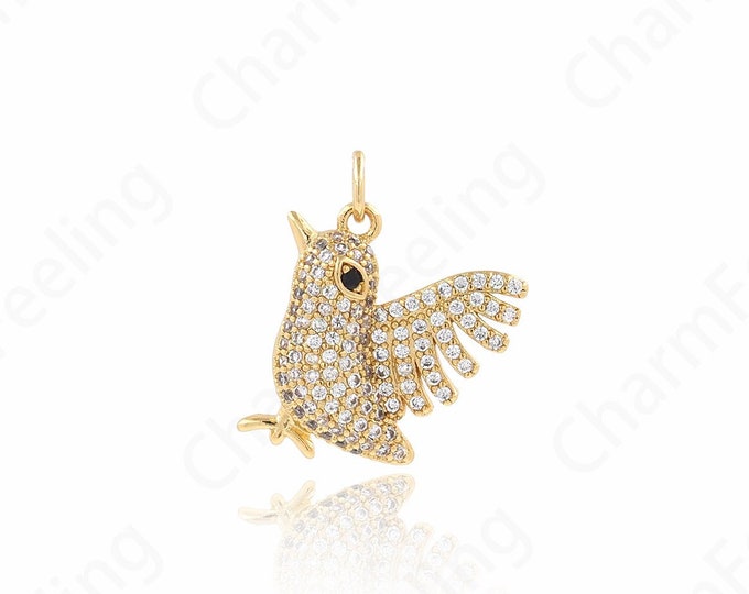Animal Charm,Bird Charm,18K Gold Filled Bird Pendant, Hummingbird Necklace,Animal Pendant, Micropavé Cubic Zirconia Jewelry 21x18x4mm