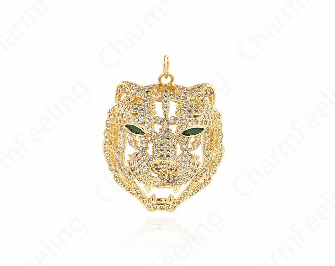 Leopard Pendant, 18K Gold Filled Leopard Head Necklace, Animal Necklace, Leopard Charm, Animal Charm, DIY Jewelry Supplies, 32.5x25.5x10mm