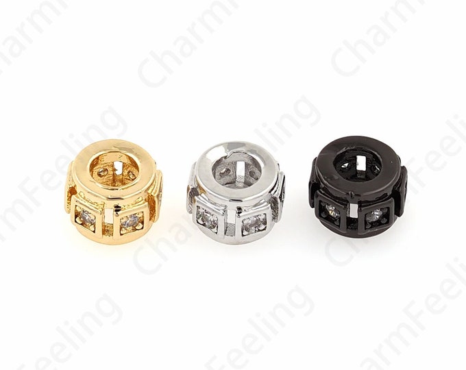 18K Gold Filled Cylinder spacer Beads,Micropave CZ  Large Hole bead,Cubic Zirconia Gold Spacer Beads DIY Jewelry Supplies,8.5x5.8mm