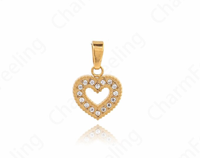 Dainty Heart Charm, 18K Gold Filled Heart Pendant, Love Necklace, Micropavé CZ Heart Necklace,DIY Jewelry Accessories 15.5x9.5x1.5mm