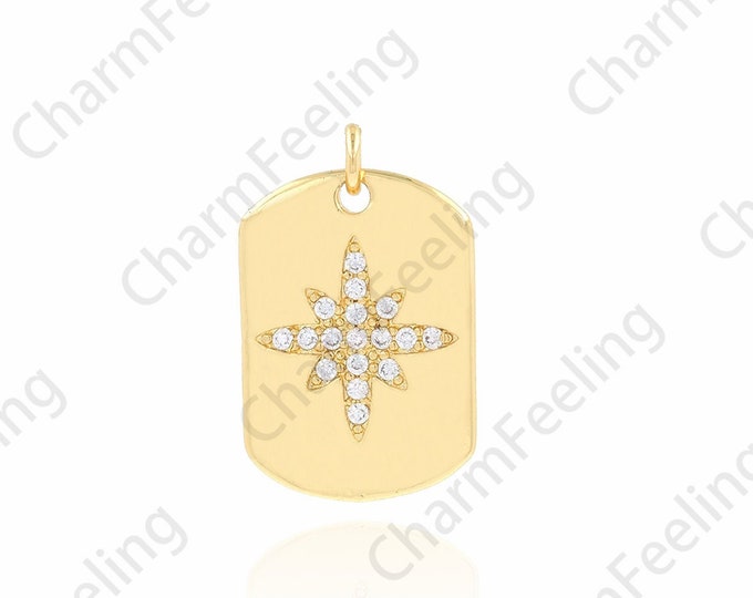 Rectangular Pendant, 18K Gold Filled Polaris Pendant, Micropavé CZ Polaris Necklace, Polaris Charm, DIY Jewelry Accessories, 13.5x21.5x1.5mm
