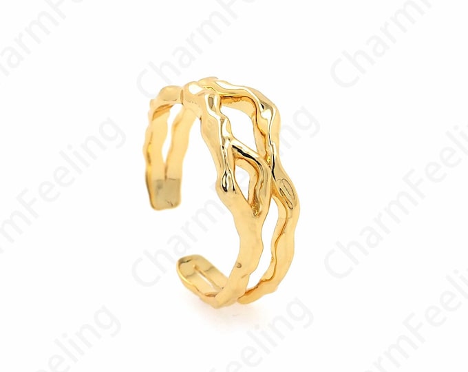 Micropavé CZ Minimalist Thin Ring, Adjustable Ring, 18K Gold Filled Daily Ring, Stackable Ring, Gold Open Ring, Simple Charm
