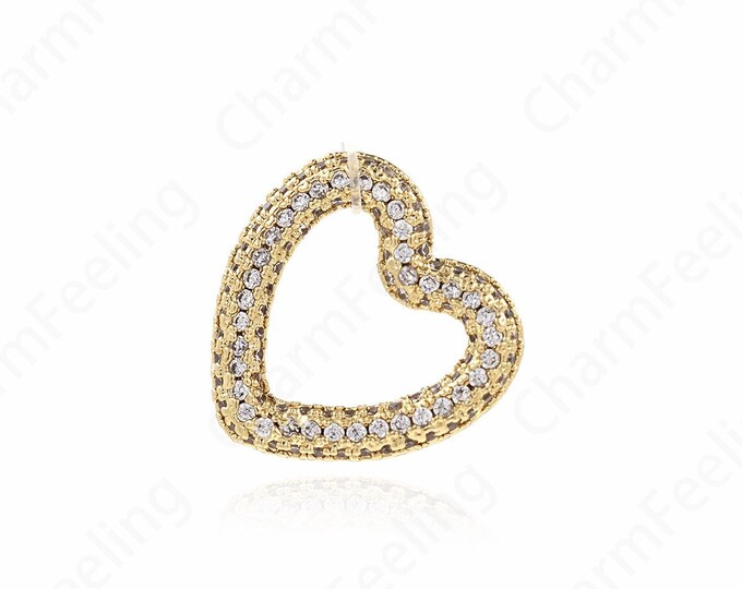 18K Gold Filled Heart Charm, Love Charm, Heart Pendant, Micropavé CZ Love Necklace,DIY Jewelry Accessories, 15.5x15.5x2.5mm